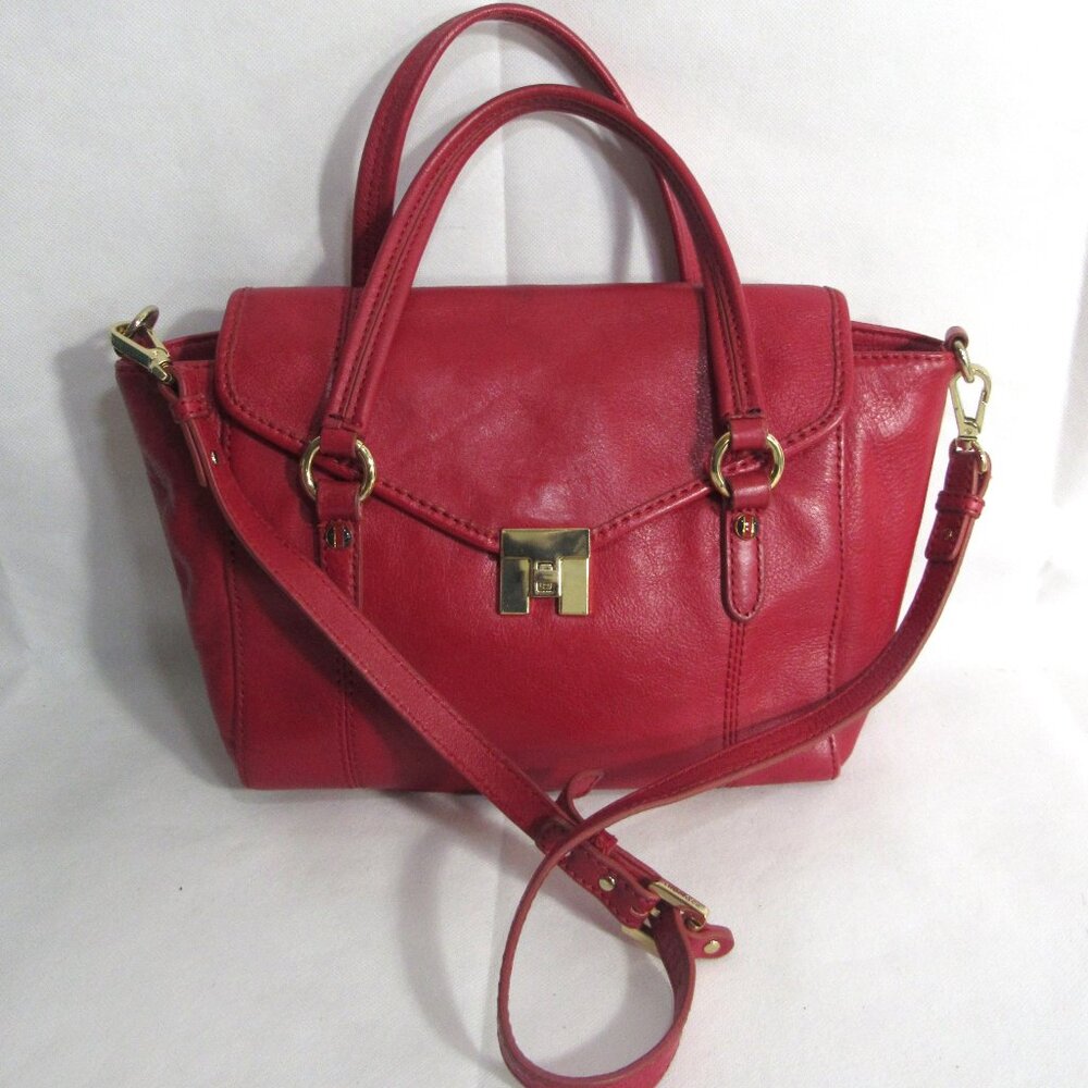 TOMMY HILFIGER GENUINE LEATHER SHOULDER BAG TOTE RED